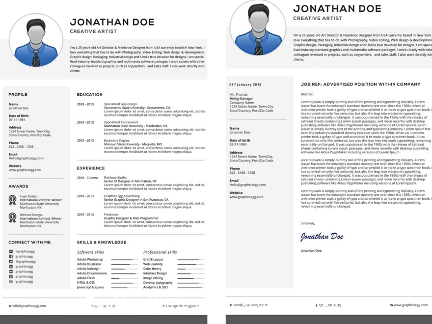 Professional Resume With Cover Letter Set Free Download