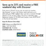 Save 25 And Receive A Free Weekend Day With Alamo And Discover Card InACents