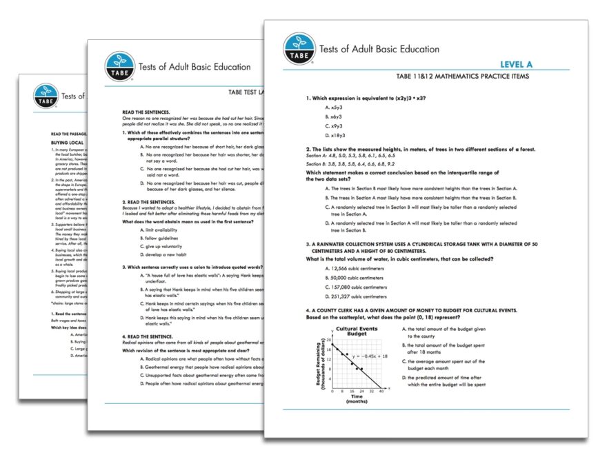TABE 11 12 Sample Practice Items Tabetest