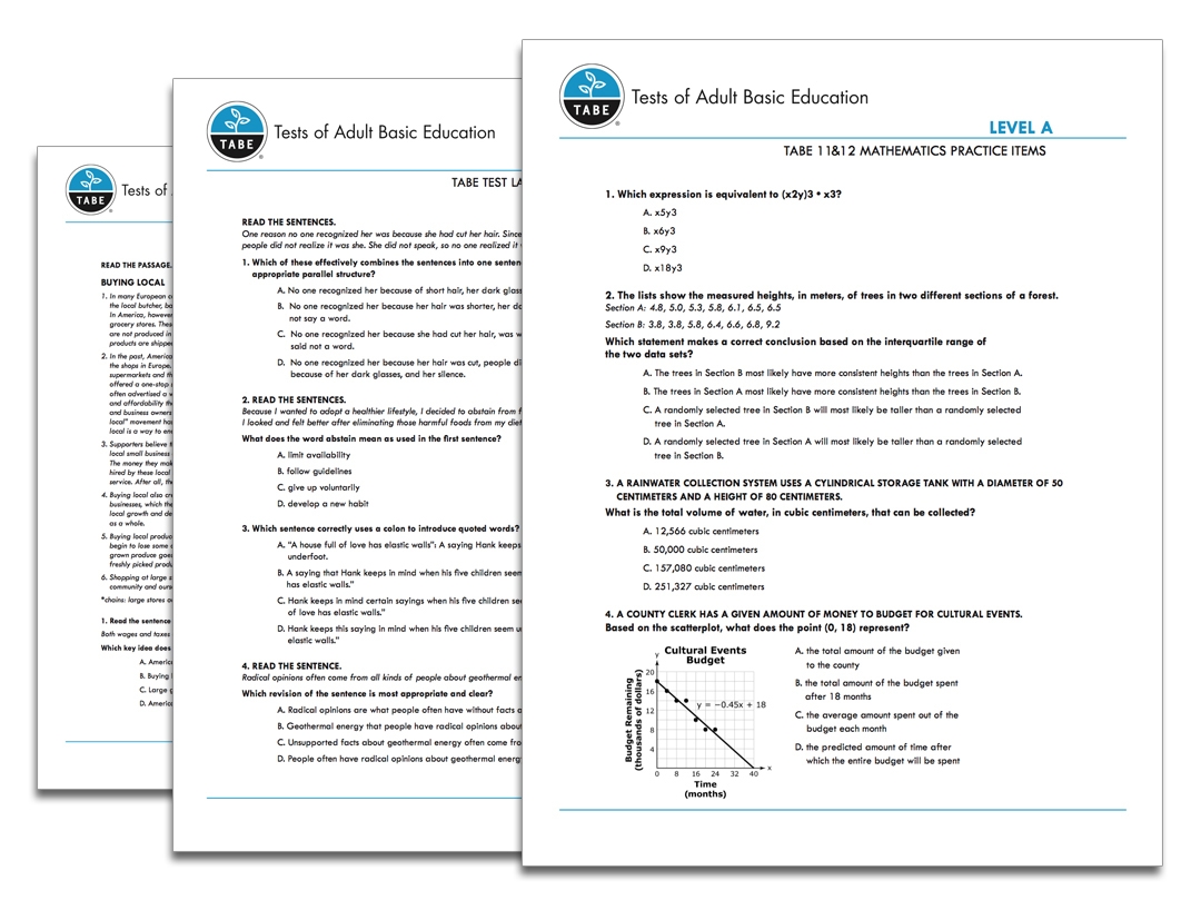 TABE 11 12 Sample Practice Items Tabetest