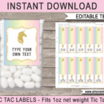 Unicorn Tic Tac Labels Template Unicorn Theme Birthday Party Favors
