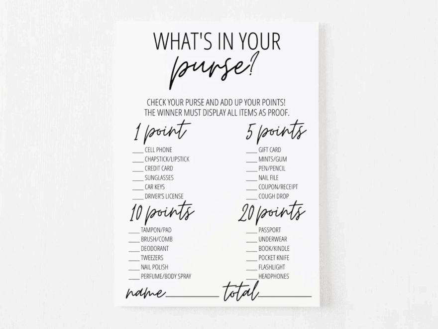 What s In Your Purse Game Free Printable Modern MOH