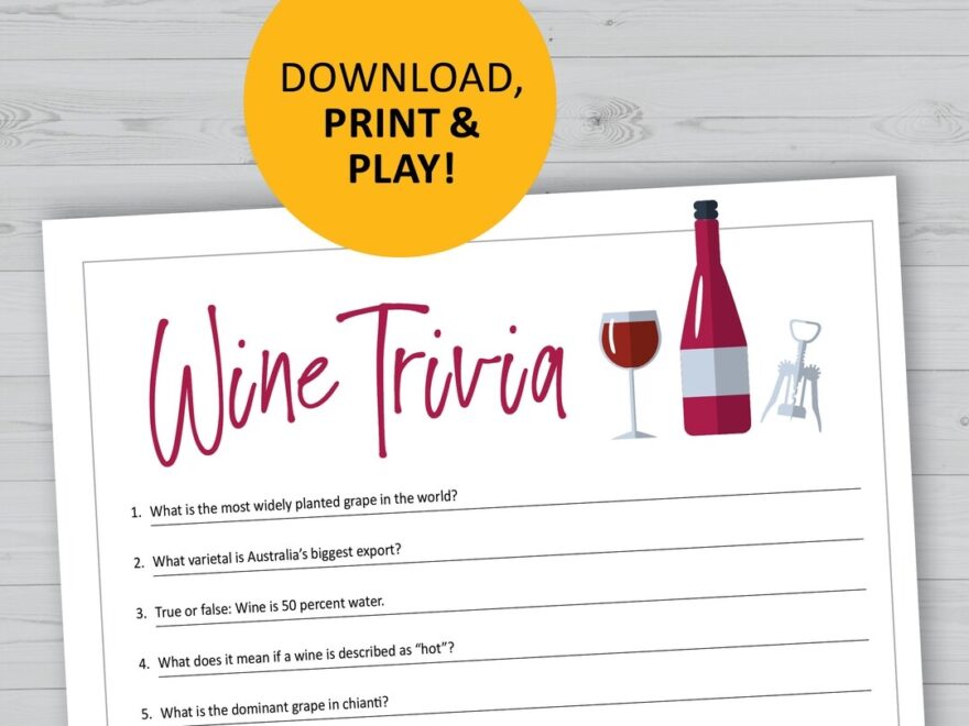 Wine Trivia Game Printable Instant Download Office Party Games Questions Etsy
